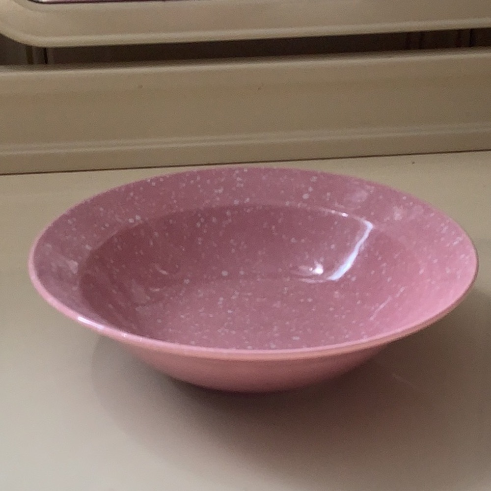 Vintage Pink White Speckled Signature Stoneware Japan Harlequin Bowl Bowls Set 2